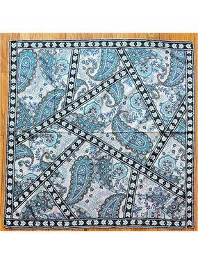 Bursa Turkish Silk Scarf, Blue Paisley 36"